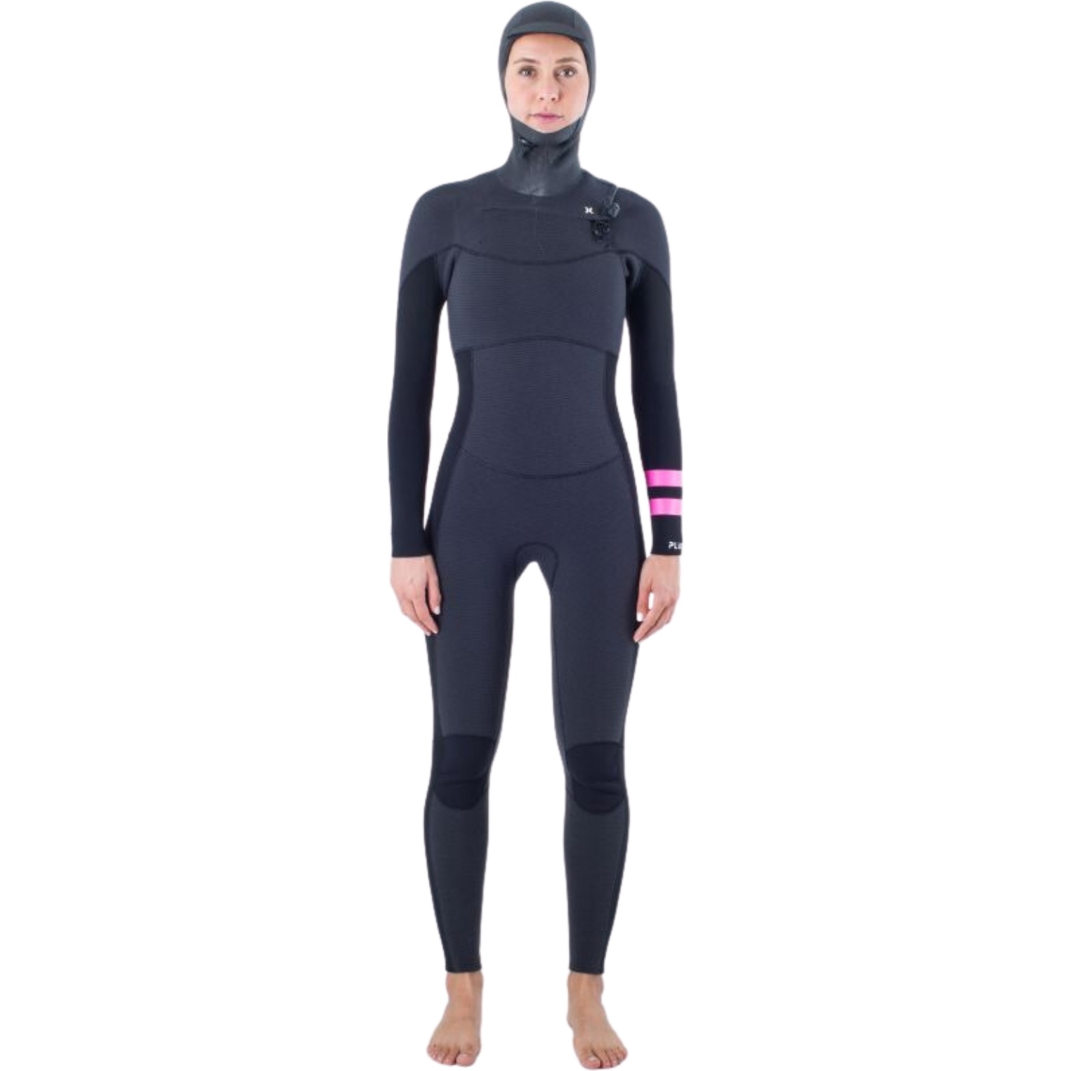 2025 Hurley Womens Plus 5/3mm Hooded Chest Zip Wetsuit WFS0012544 - Black / Graphite